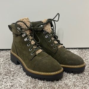 Hunter green suede booties